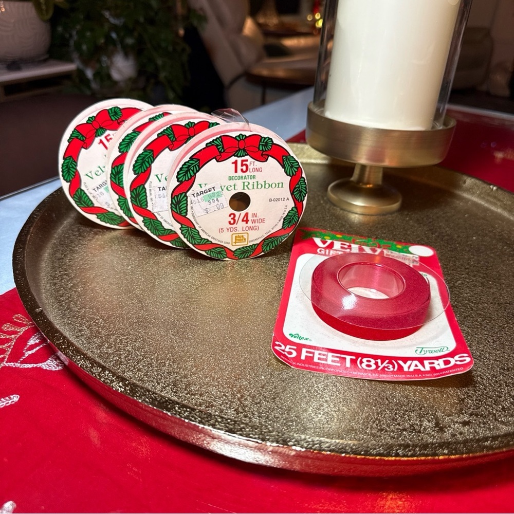 New VTG Velvet Ribbon Valentine Christmas Red Bow Decorating 3/4” 45’ Total
